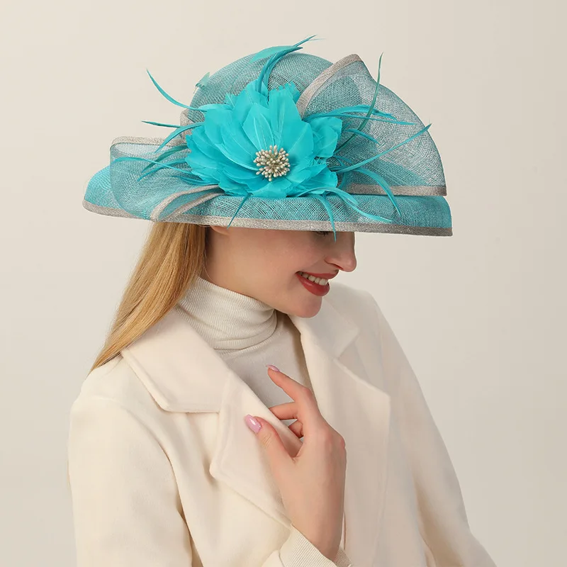 

Philippine senior Flax yarn hat retro elegant Hepburn wind wide brim banquet top hat ladies travel sunscreen visor hat