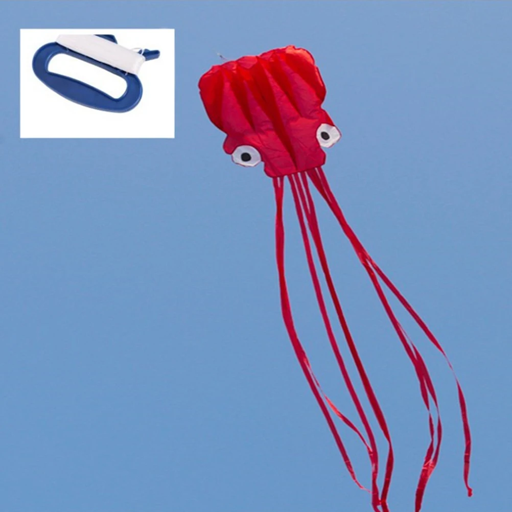 

Beautiful Large Easy Flyer Kite for Kids Software Octopus Kites Long Tail with 30m Flying Line for Beach or Park (Red)