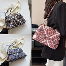 Ethnic Style Casual Commuting Crossbody Bag Summer New Styles Chain Shoulder Bag Fashion Simple Canvas Tote Bag 2024 New