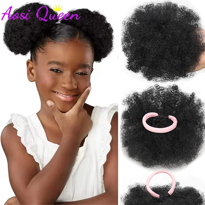 

AS 2 шт., детские наращивания хвоста, синтетические маленькие афро-кудрявые вьющиеся волосы, пучок для маленьких девочек, удобные легкие шиньоны