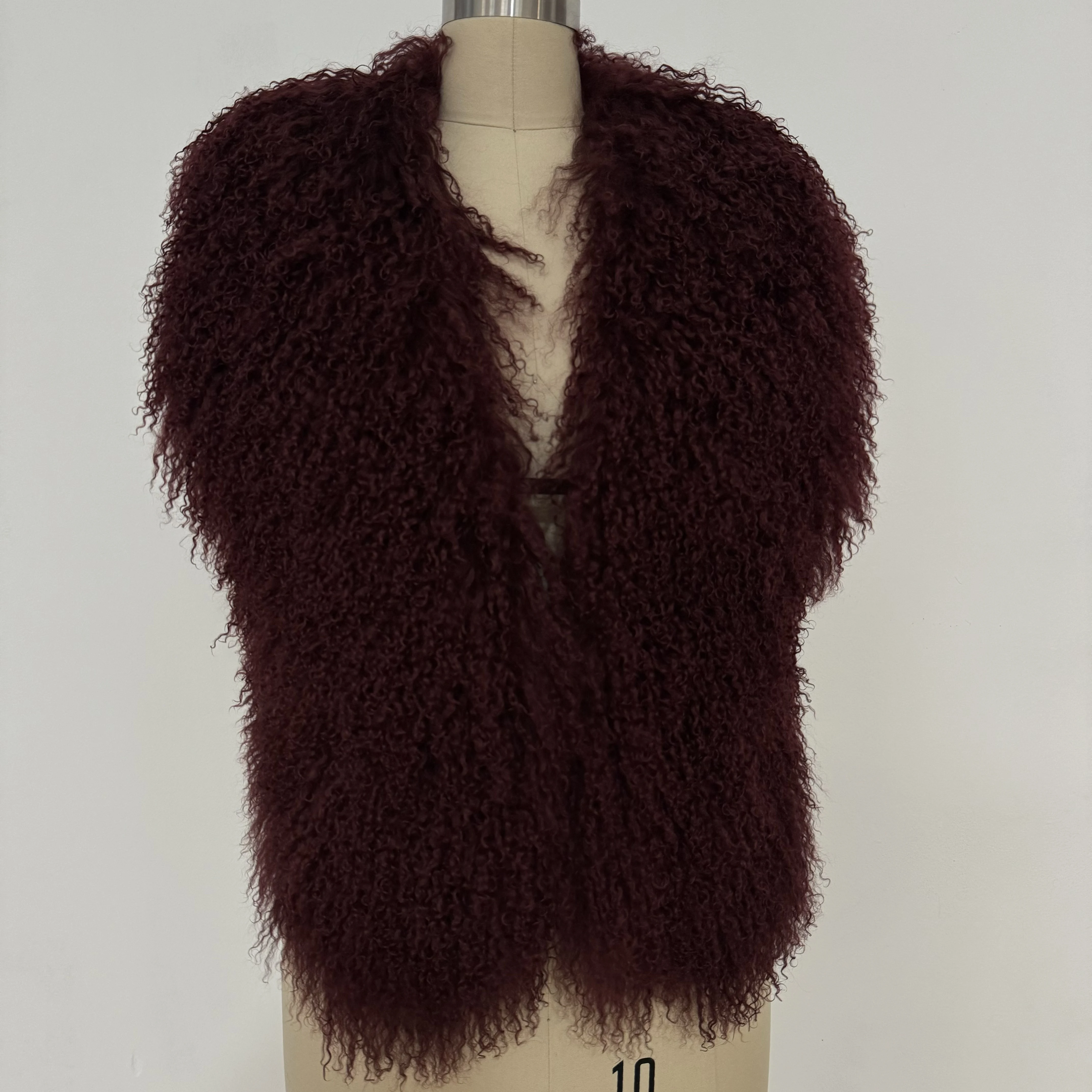 Fluffy Luxury Real Mongolian Fur Halter Vests Women Solid Deep V-Neck Backless Bandage Sleeveless Jackets Top Outerwear Coat