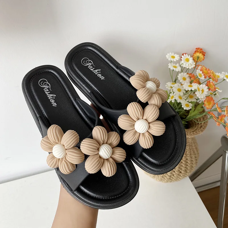 Platte Bodem Slippers Voor Vrouwen Die 2023 Nieuwe Pvc Sandalen Slippers Zomer Bloemenontwerp Wit Zoete Zachte Bodem Plat