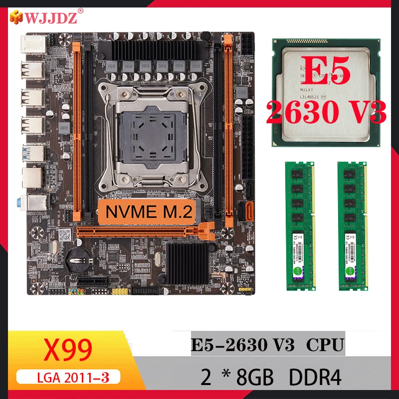 Wjjdz X99 motherboard 2*8gb ram kit intel xeon e5 2630 V3 lga2011 combo motherboards cpu support ddr4 RECC memory combo for PC