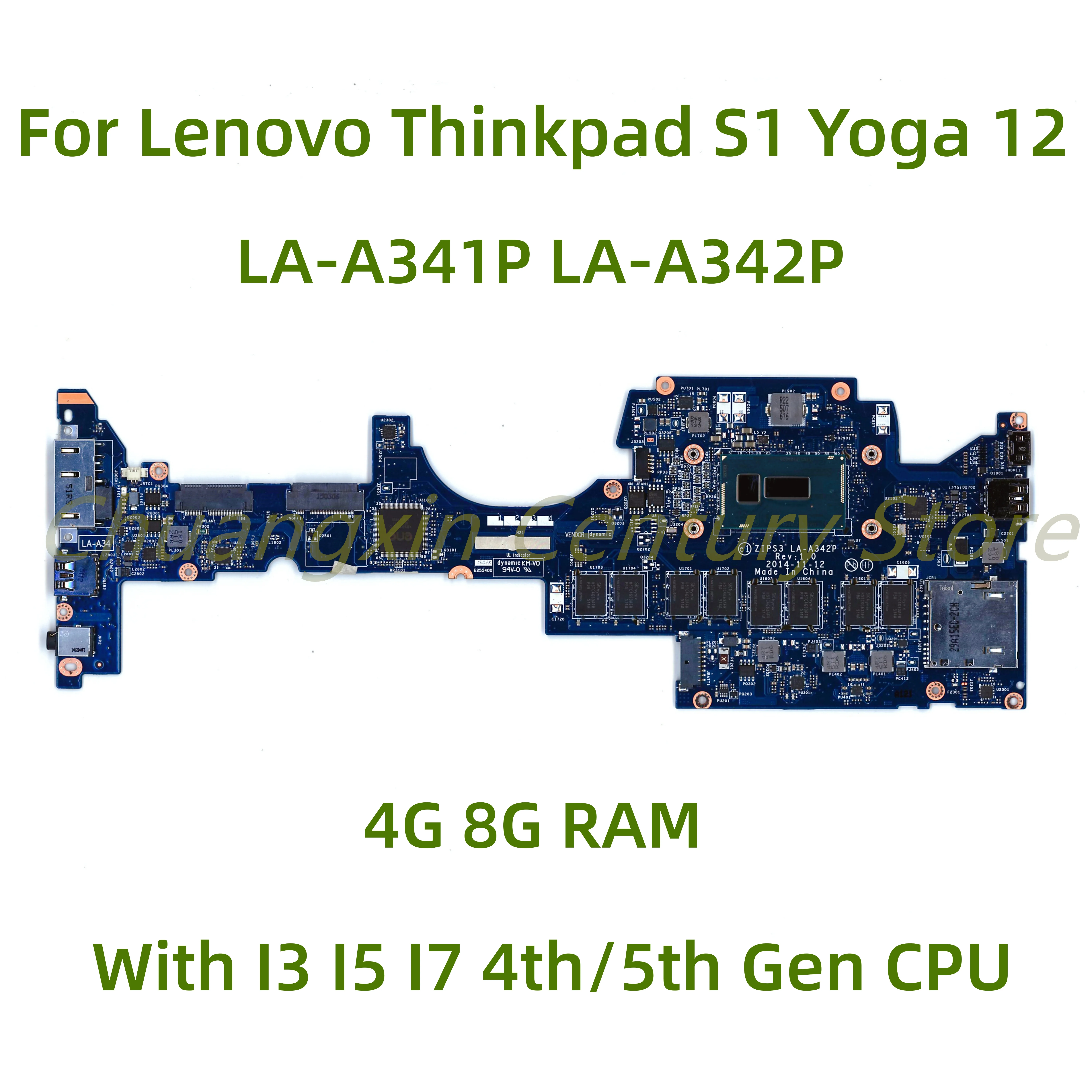 Suitable for Lenovo ThinkPad S1 Yoga 12 laptop motherboard LA-A341P LA-A342P With I3 I5 I7 4th/5th Gen CPU 4G 8G RAM 100% Tested