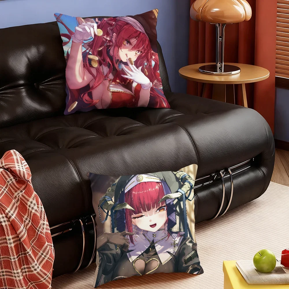 VTuber Houshou M-Marine cushion cover Soft Smooth Pillow Case Hidden Zipper Washable Decorative Couch Office Gift
