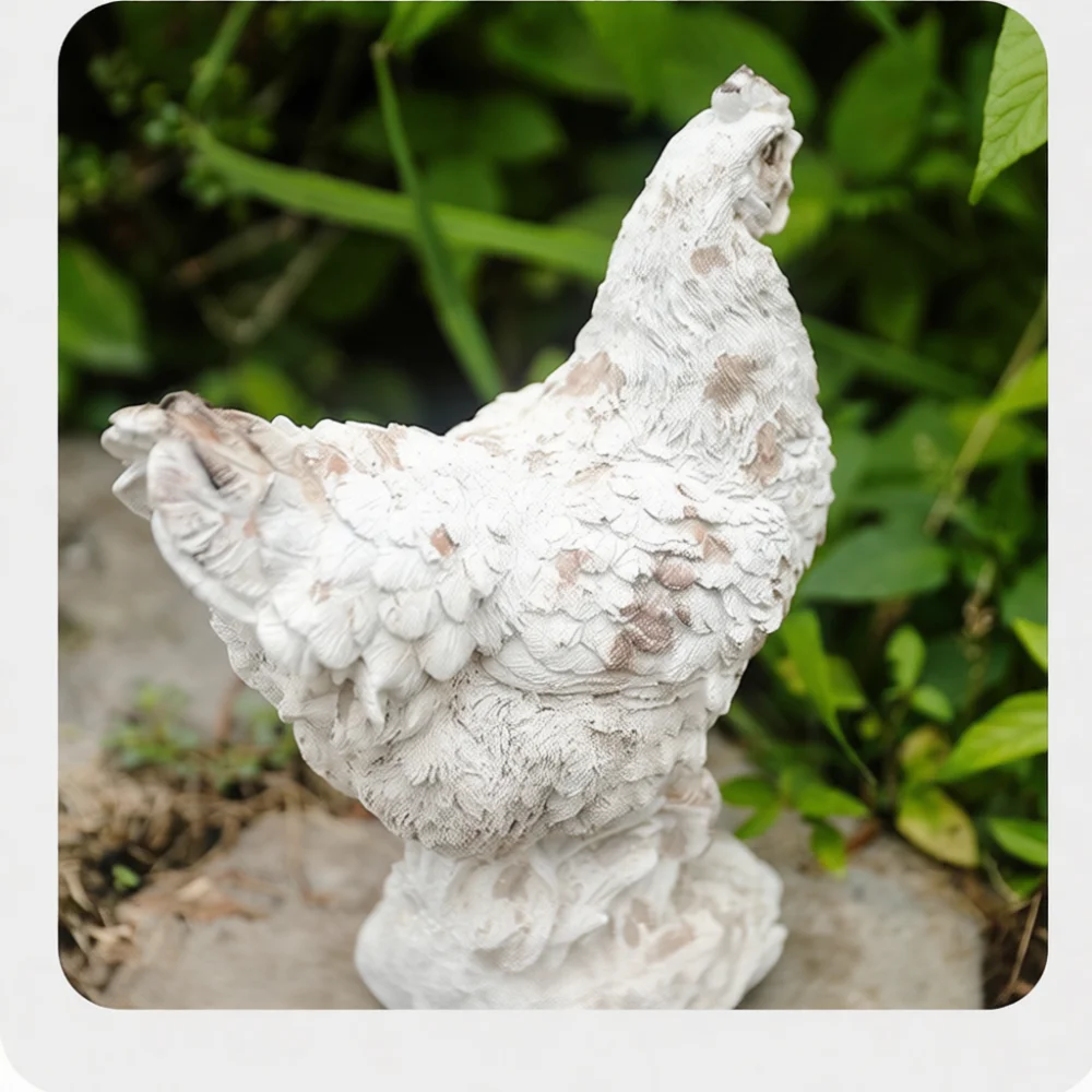 Simulation Resin Chicken Statue Vintage Style Garden Ornament Outdoor Patio Villa Entrance Decor Realistic Animal Figurine Home