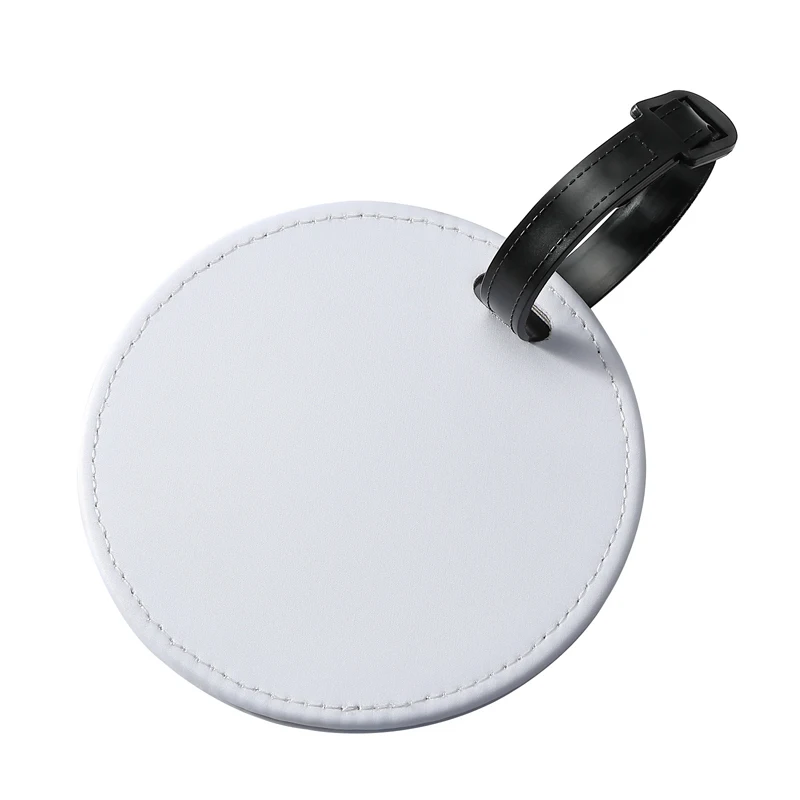 

DHL100pcs Cards Sublimation DIY White Blank PU Circle Shaped Luggage Tag