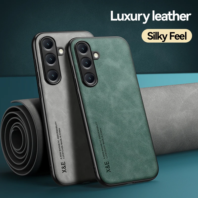 Funda de cuero ultrafina de lujo para Samsung Galaxy S26 S25 S24 S23 S22 S21 Ultra Plus, tacto sedoso, compatible con soporte de coche 2