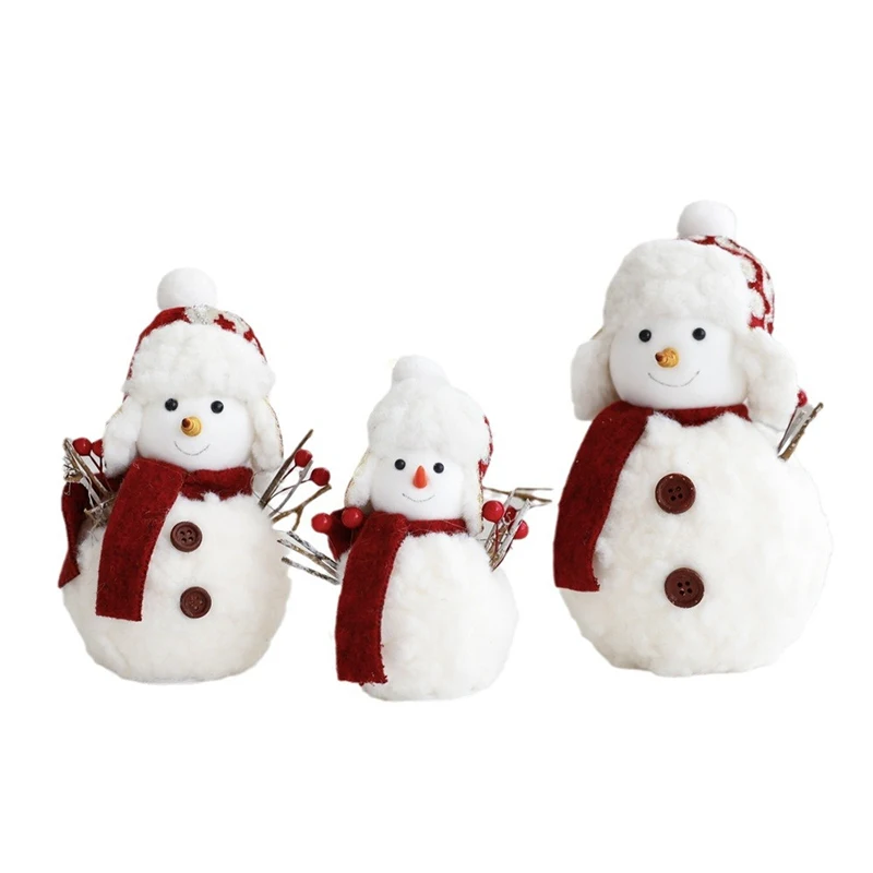 Christmas Decoration Snowman Doll Large Size Short Plush Printed Soft Plush Snowman Doll Christmas Tree Ornaments