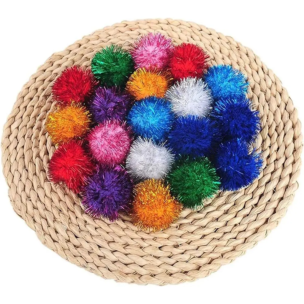 50Pcs Cats Sparkle Balls Dogs Glitter Pom Pom Balls Kitten Puppy Interactive Ball Toys Pet Accessories