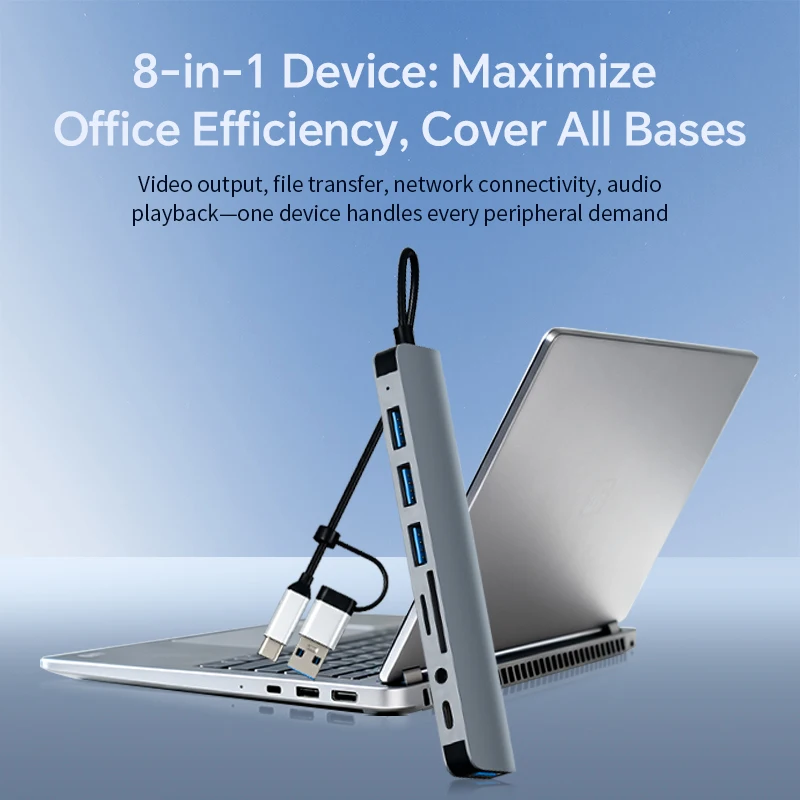 

8 In 2 USB HUB With Splitter Card Reader, USB C Port, USB 3.0 / 2.0, SD/TF Splitter Card Reader, Docking Station