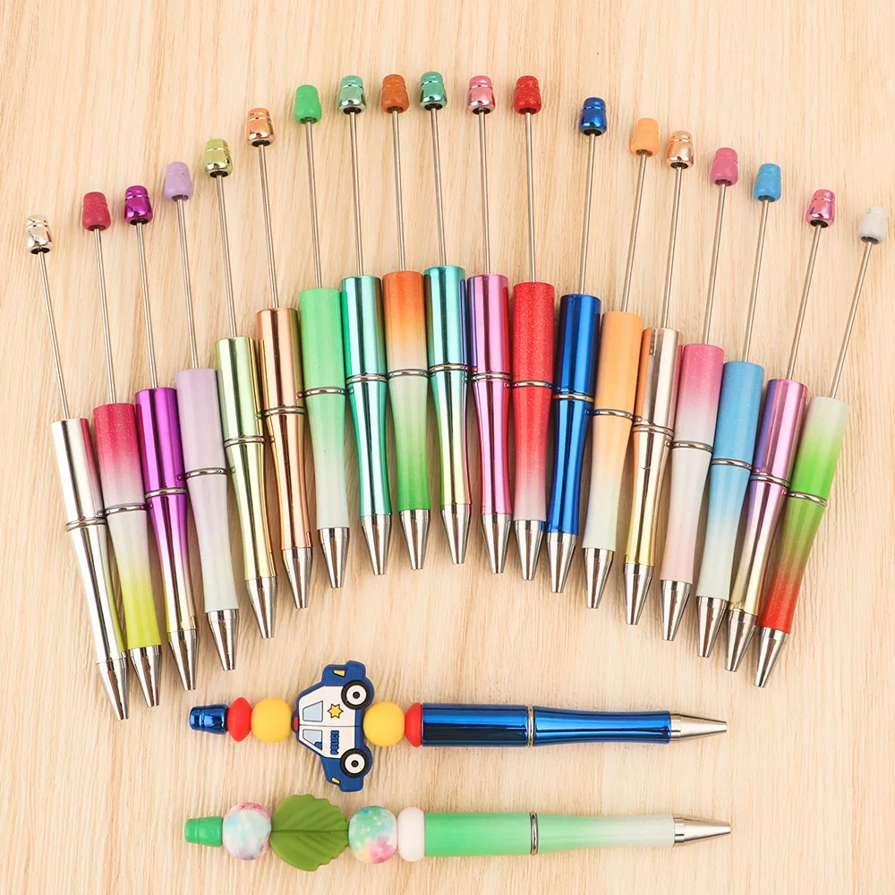 5pcs DIY Plastic Ballpoint Pen Crystal Bead Metal Ring Spacer Personalized Gift Making School Office Writing Supplies Stationery