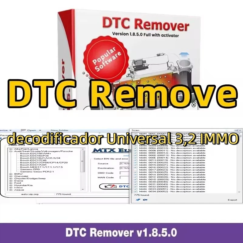 

EcuVonix-decodificador Universal 3,2 IMMO, eliminador de clave IMMO Offwith, grieta ilimitada + Software MTX DTC, 1.8.5.0 con Ke