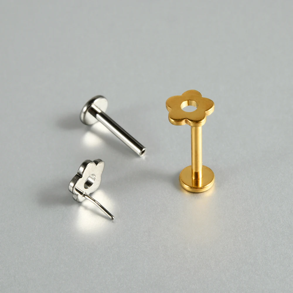 Dreamlee G23 Solid Titanium Rook Helix Stud Push In Flat Back Tragus Cartilage Earring Flower Lobe Labret Piercing Jewelry