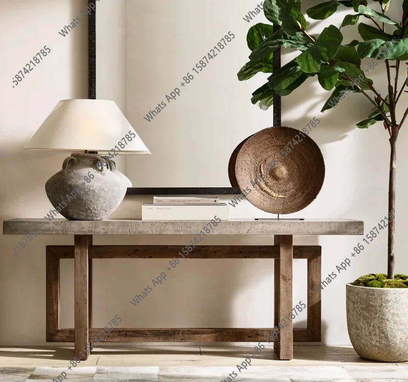 American rural solid wood entrance table, living room corridor display stand, retro style case, villa model room custom furnitur