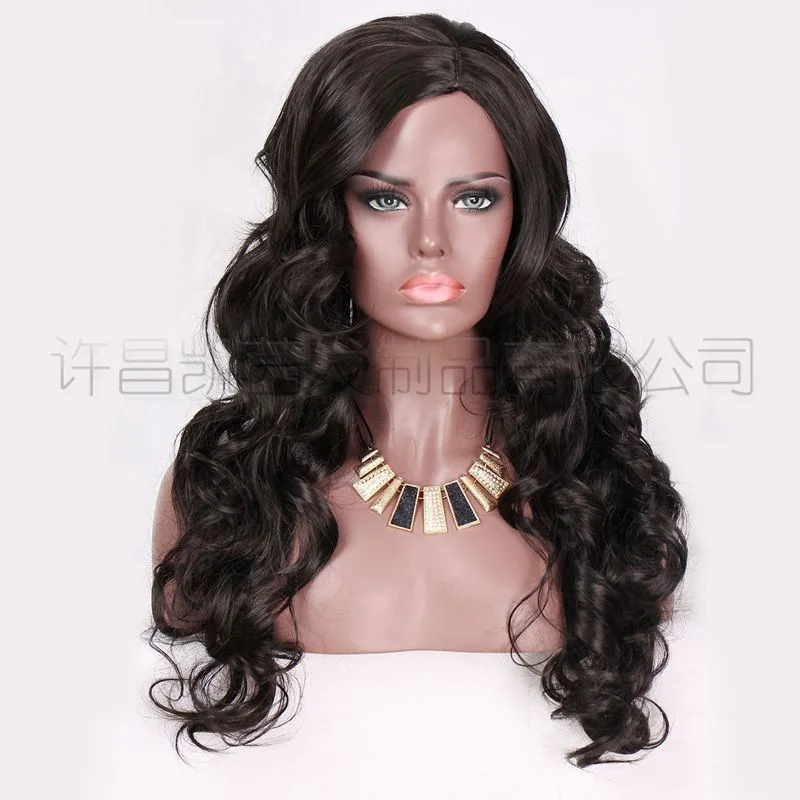 Wig, European and American big wave long curly hair wig partial split slanted bangs wig women's headgear