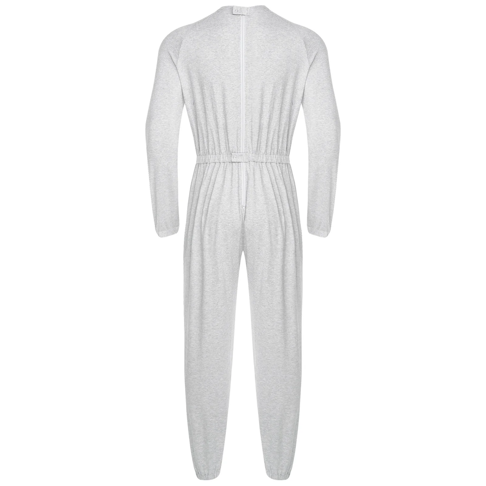 ชุดจั๊มสูทแบบปรับได้สำหรับผู้ชาย พร้อมดีไซน์ป้องกันการหลุดหลังและปลายแขนเสื้อยืดหยุ่น เสื้อผ้าที่ดูดีสำหรับผู้ป่วยอัมพาตสมอง ดูแลผู้สูงอายุ