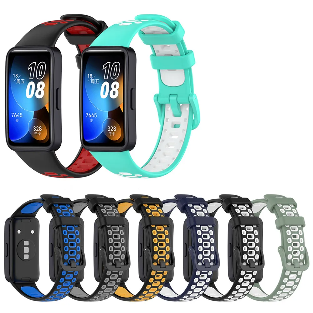 Pulseira para huawei band 10 9 8 10nfc 9nfc 8nfc pulseira de relógio inteligente cor dupla design esportivo pulseira de pulso premium silicone fitness