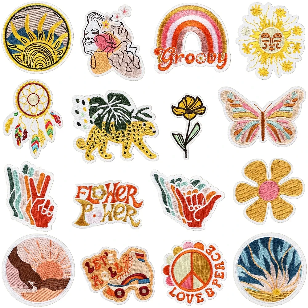 50Pcs Bulk Embroidered Patch Iron On Patches for Clothing Leopard Clothes Stickers Sewing Thermal Adhesive Applique Fusible