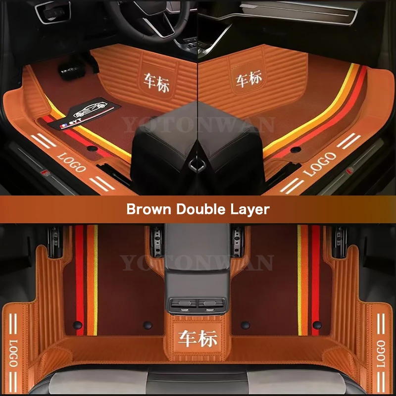 

YOTONWAN Luxurious Double Layer 100％ Custom Leather Salon 7D Logo Car Floor Mats For Hummer H2 H3 Auto Accessories Car-Styling