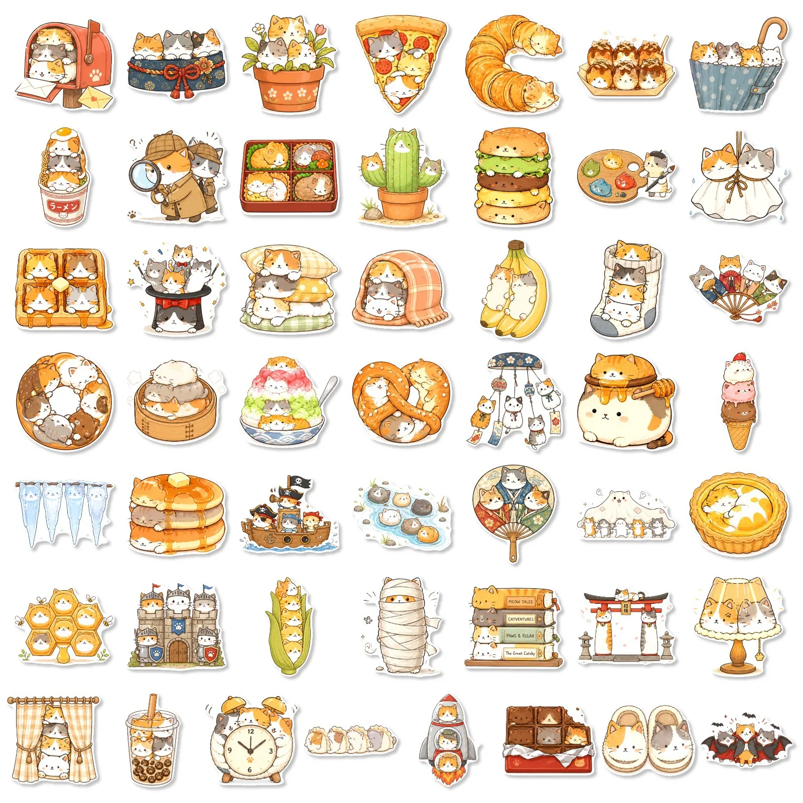 50 Pcs Soft Cute Cat Stacking Stickers Creative Funny Waterproof Vinyl Decals for Laptop Phone Case Luggage Water Bottle Journal