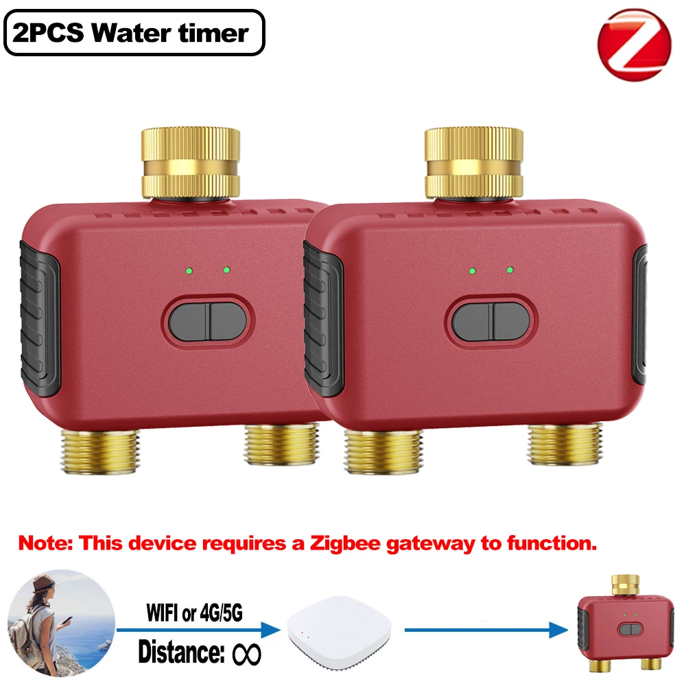WiFi- en Zigbee-slimme bewateringstimer met 2 zones voor slimme tuin, Automatisch irrigatiesysteem, Druppel- en sproeicontroller, Klep Tuya 2MQTT ZHA