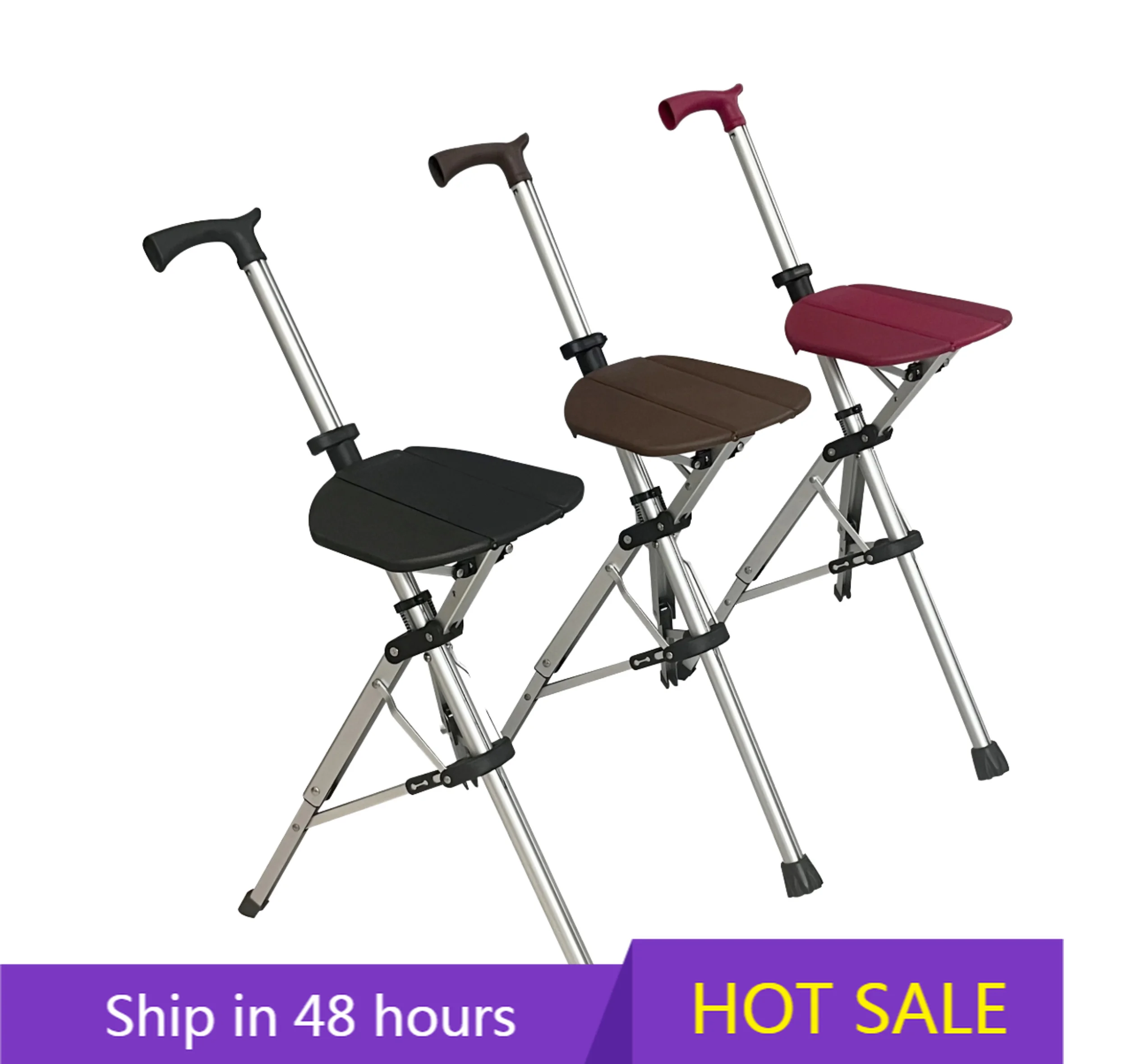 

YTYIN Huameide One-Click Folding Triangle Cane for Elderly Mountaineering Crutch with Stool Foldable Elderly Walking Aid