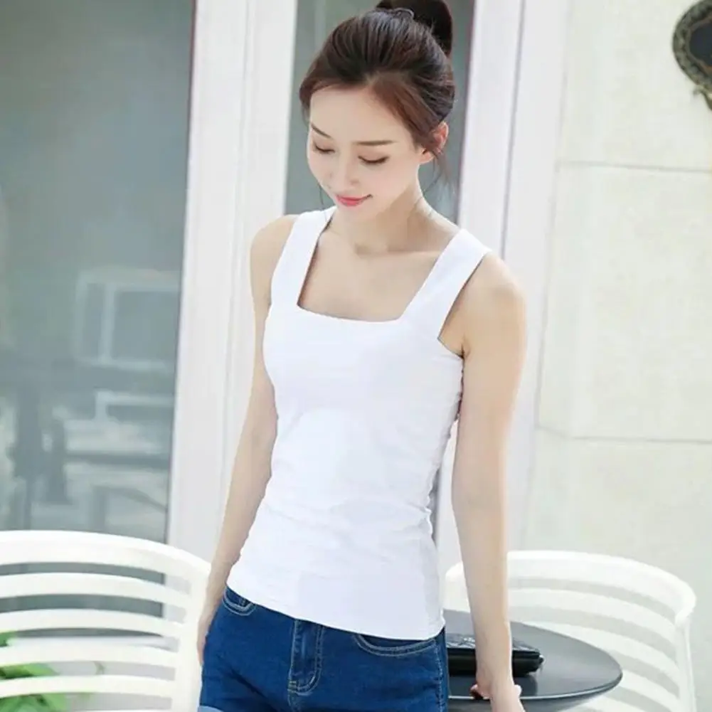 

Elastic Women Tops Stylish Women's Tank Tops Suspender Style Square Collar Sleeveless Vest Ribbed Square Neck Shirts for A