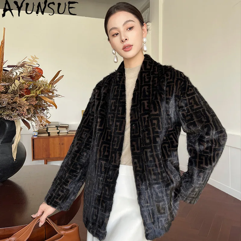 AYUNSUE manteau de fourrure de vison de luxe femmes manteaux de fourrure véritable pour femme nouveau dans les vêtements d'extérieur vestes d'hiver vêtements pour femmes 2025 Шуба Ж Jayacud