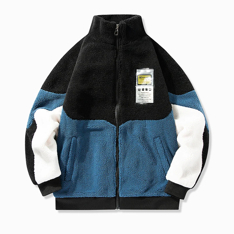 

Men's Colour Block Fleece Jacket Fuzzy Sherpa Lining Cozy Full-Zip Stand Collar Thick Warm Fall Winter Outerwear