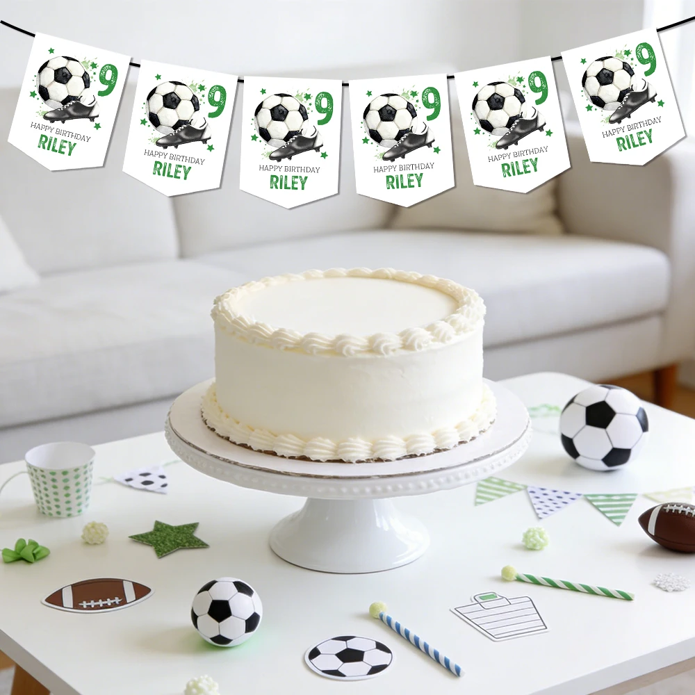 6/12pcs Custom Happy Birthday Party Banner Decorations Personalized Name Age Text with Football Shoes Design Banner Party Gifts