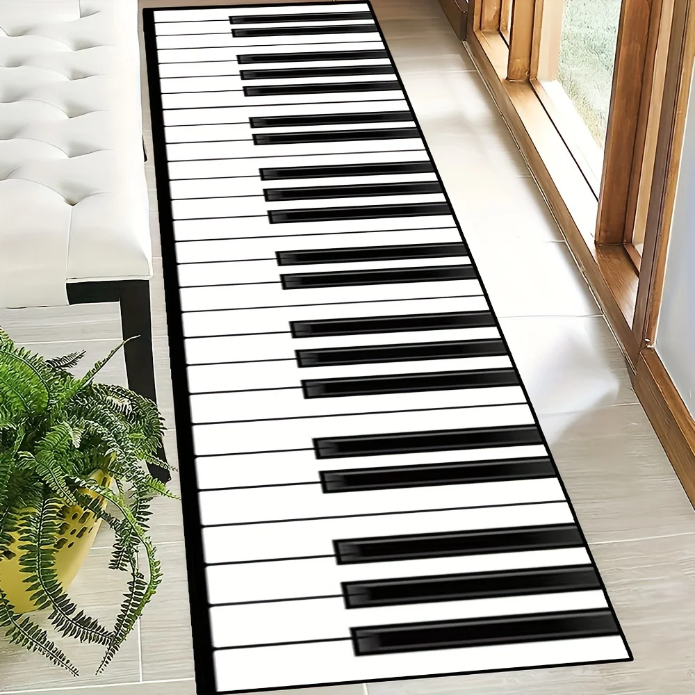 Creative piano-patterned runner rug, non-slip crystal velvet rug, modern and stylish decorative rug, perfect for villa hallways