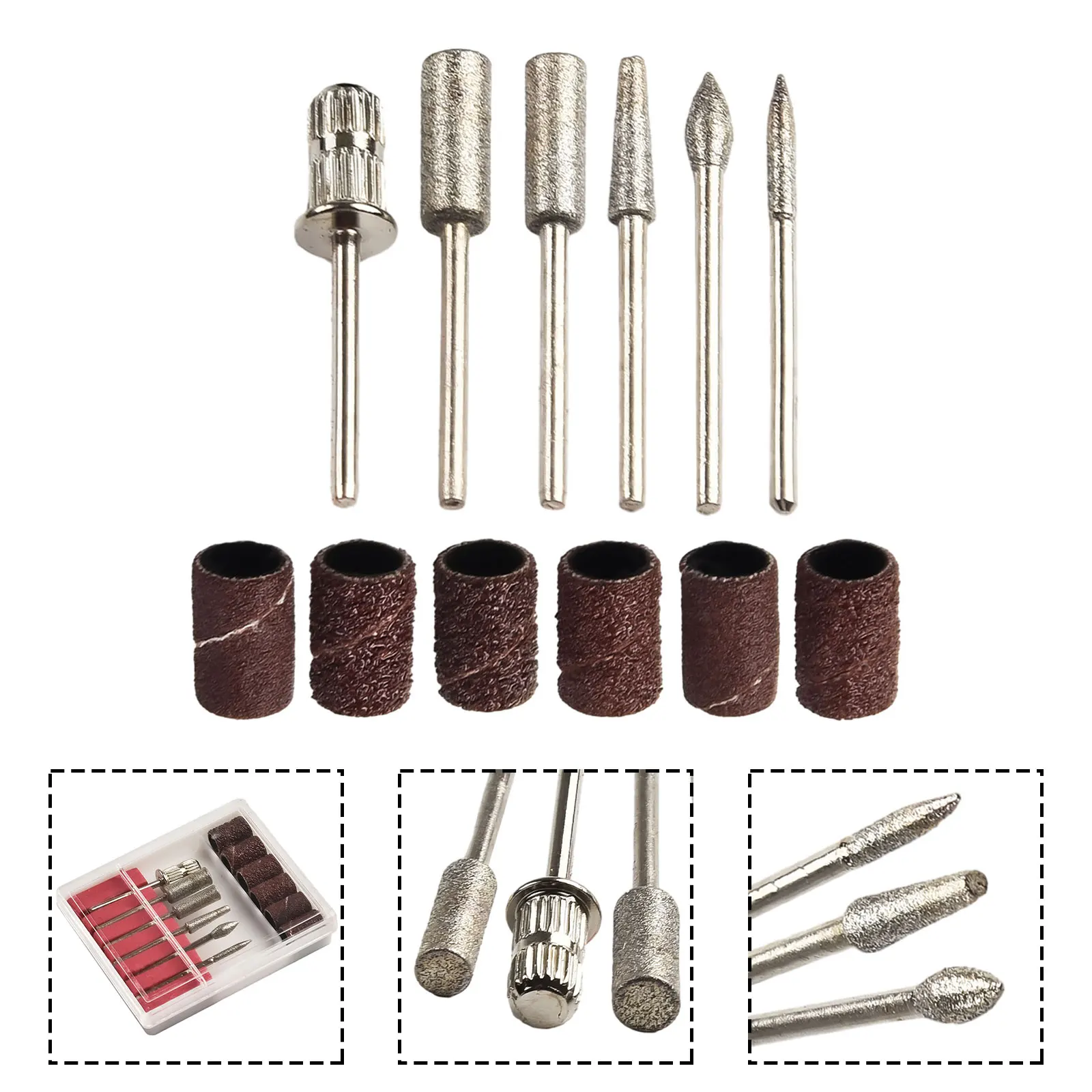 إزالة لقم الثقب مجموعة التشذيب 12 قطعة الماس الكهربائية ملف طحن مانيكير مسمار المحمولة المهنية نحت