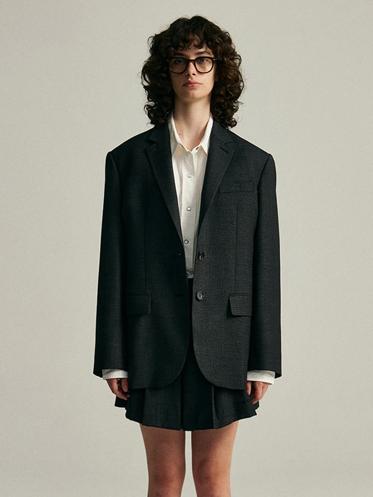 

Ladies' Woolen Long Sleeve Suit Jacket Loose Fit Korean Style Casual Spring New Arrival Eight Buttons Two Buttons