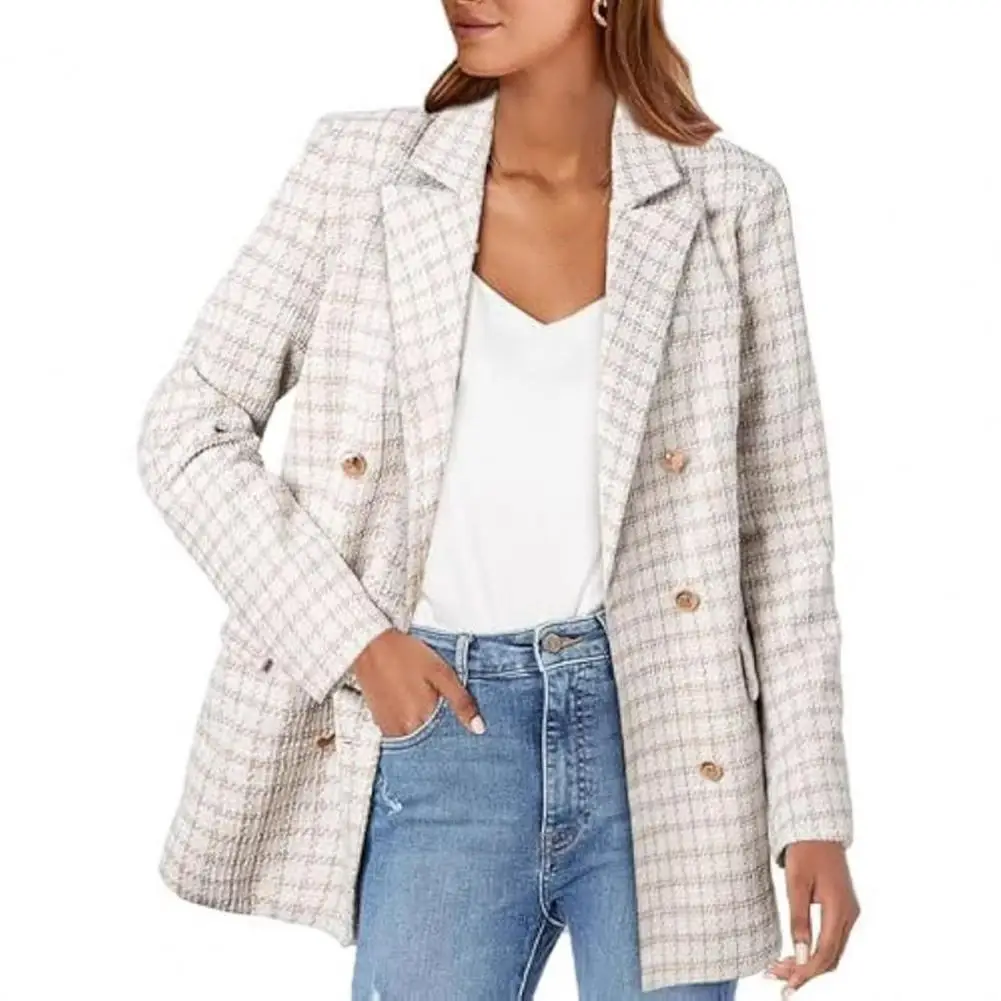 

Business Suit Coat Suit Coat Elegant Women's Double-breasted Business Jacket with Lapel Flap Pockets Loose Fit Suit Jacket Coat
