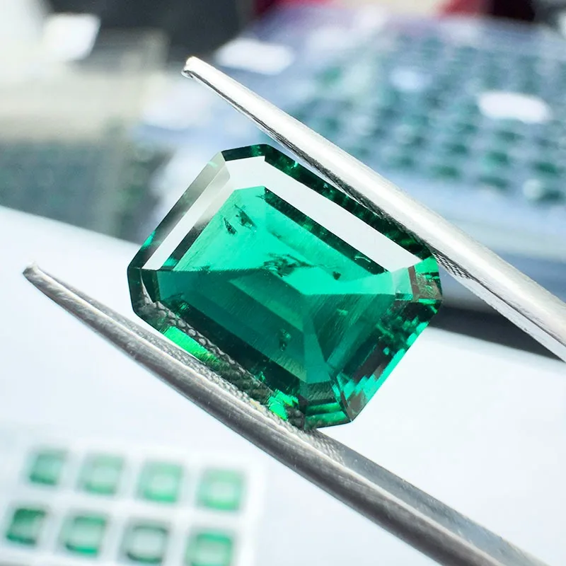 Lab Grown Zambian Emeralds Emerald Cut Hydrothermal Hand Cutting With Cracks Inclusions Inside Jewelry Making Certificate