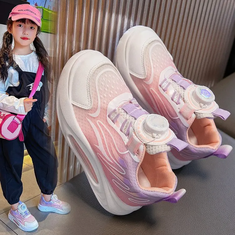 Zapatos de suela blanda con hebilla giratoria para niñas, zapatos de papá de suela suave para niños grandes, a la moda, primavera y otoño, 2024