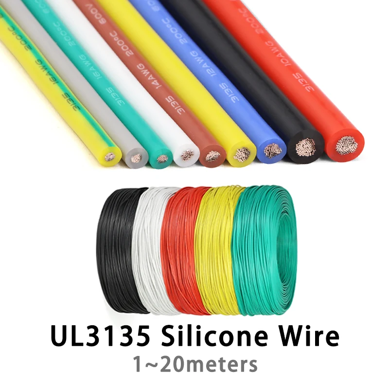

UL3135 Silicone Tinned Copper Wire 30/28/26/24/22/20 AWG Flexible Heat-resistant Electronic DIY LED Lamp Lighting Cable 1~20m