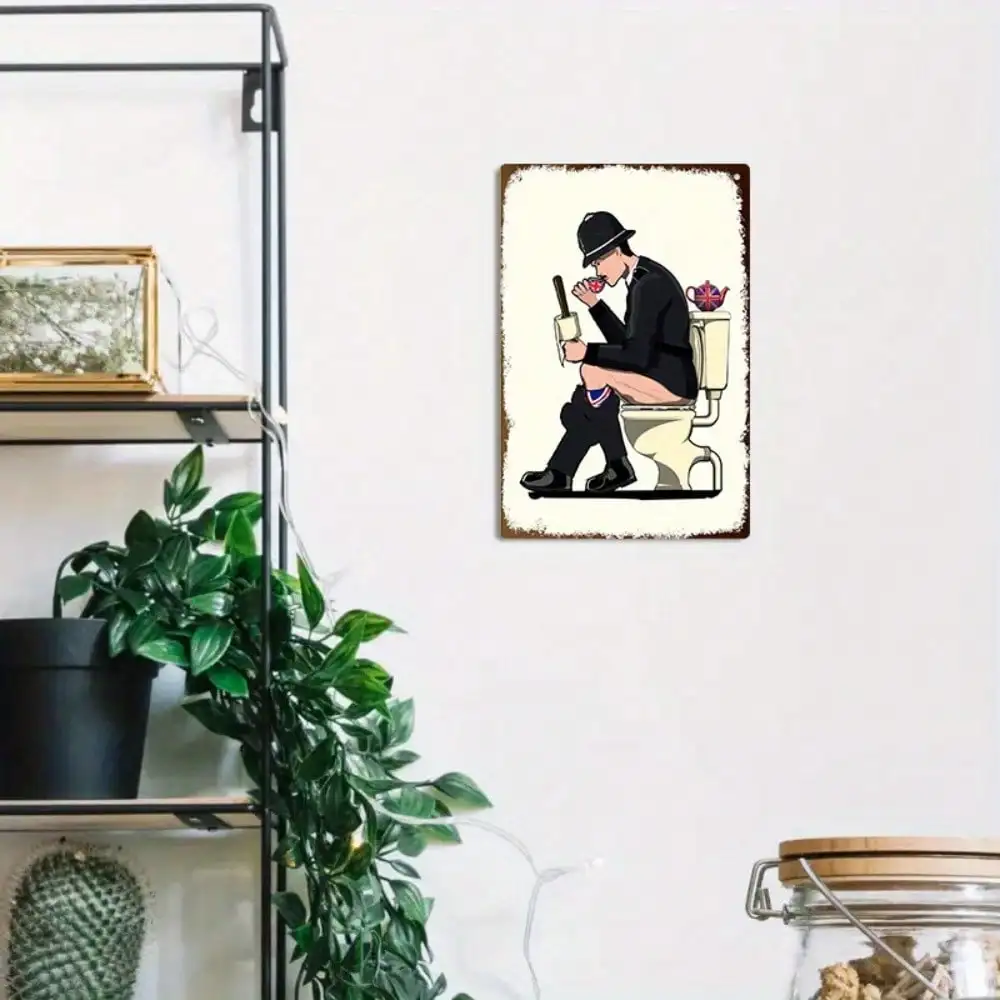 

1PC Tin Sign - Gentleman On Toilet Humor Decor, Vintage Style For Man Cave/Game Room, 8x12in/20x30cm