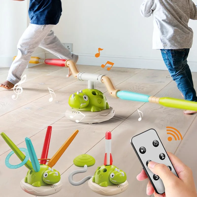 Juego de entretenimiento deportivo de dinosaurio 3 en 1, juguete multifunción, máquina de saltar con cuerda, virola, lanzador de cohetes, adiestramiento al aire libre