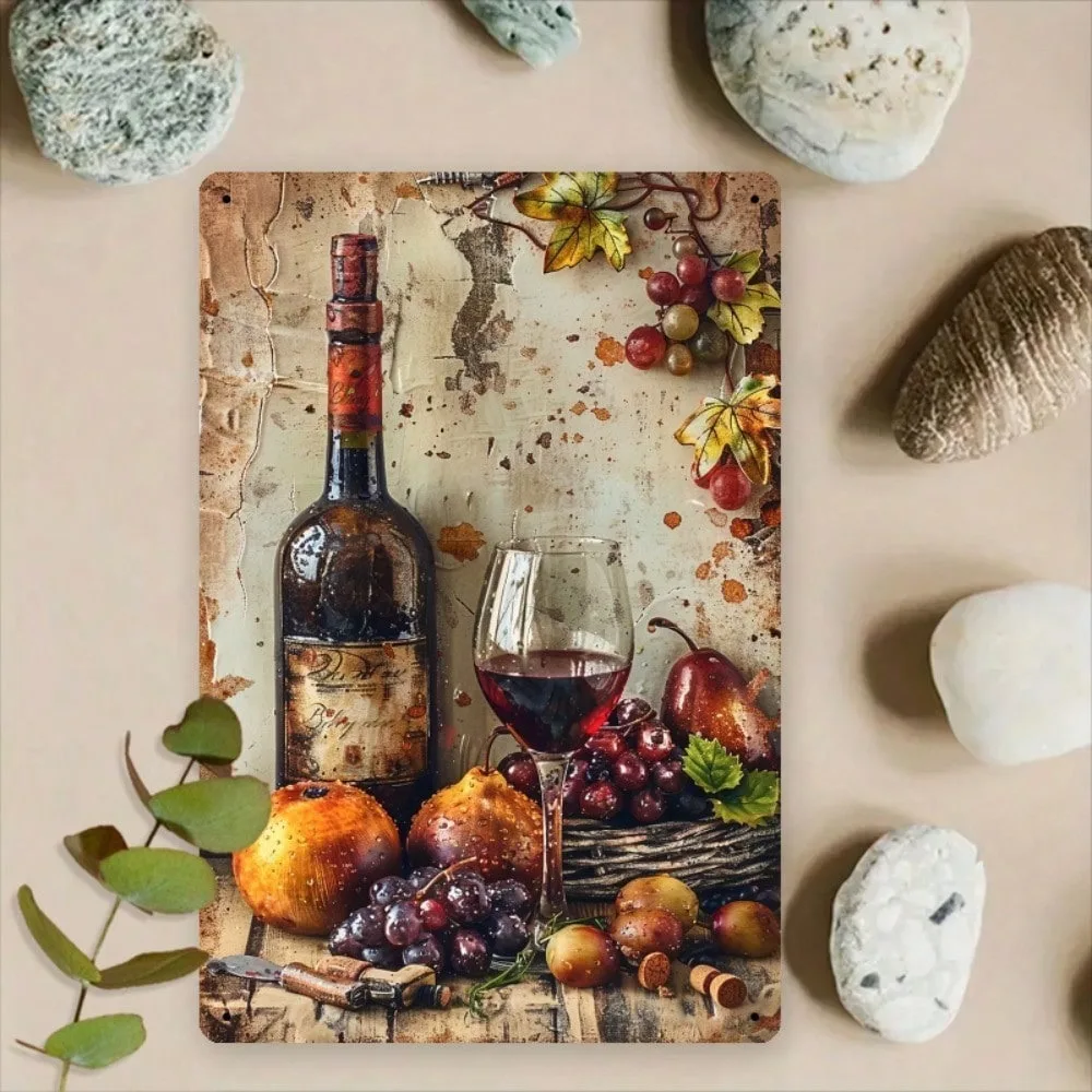 

Antique Wine Metal Wall Decor - 8x12 Inch Iron Art For Dining Room Bar & Home - Vintage Grape Wall Art