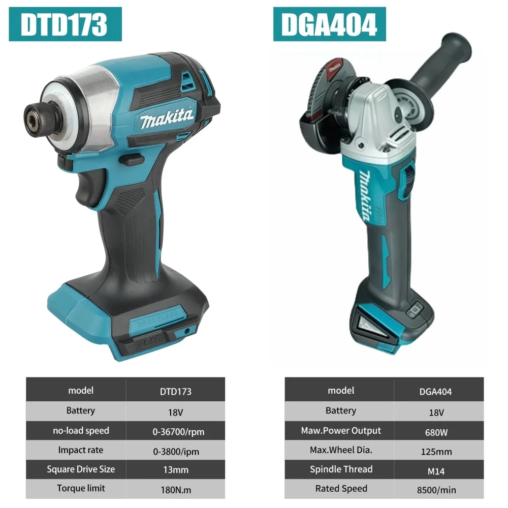 

Makita DGA404 18V 125mm Brushless Electric Angle Grinder And DTD173 Impact Drill Car Maintenance Cutting Machine Tool