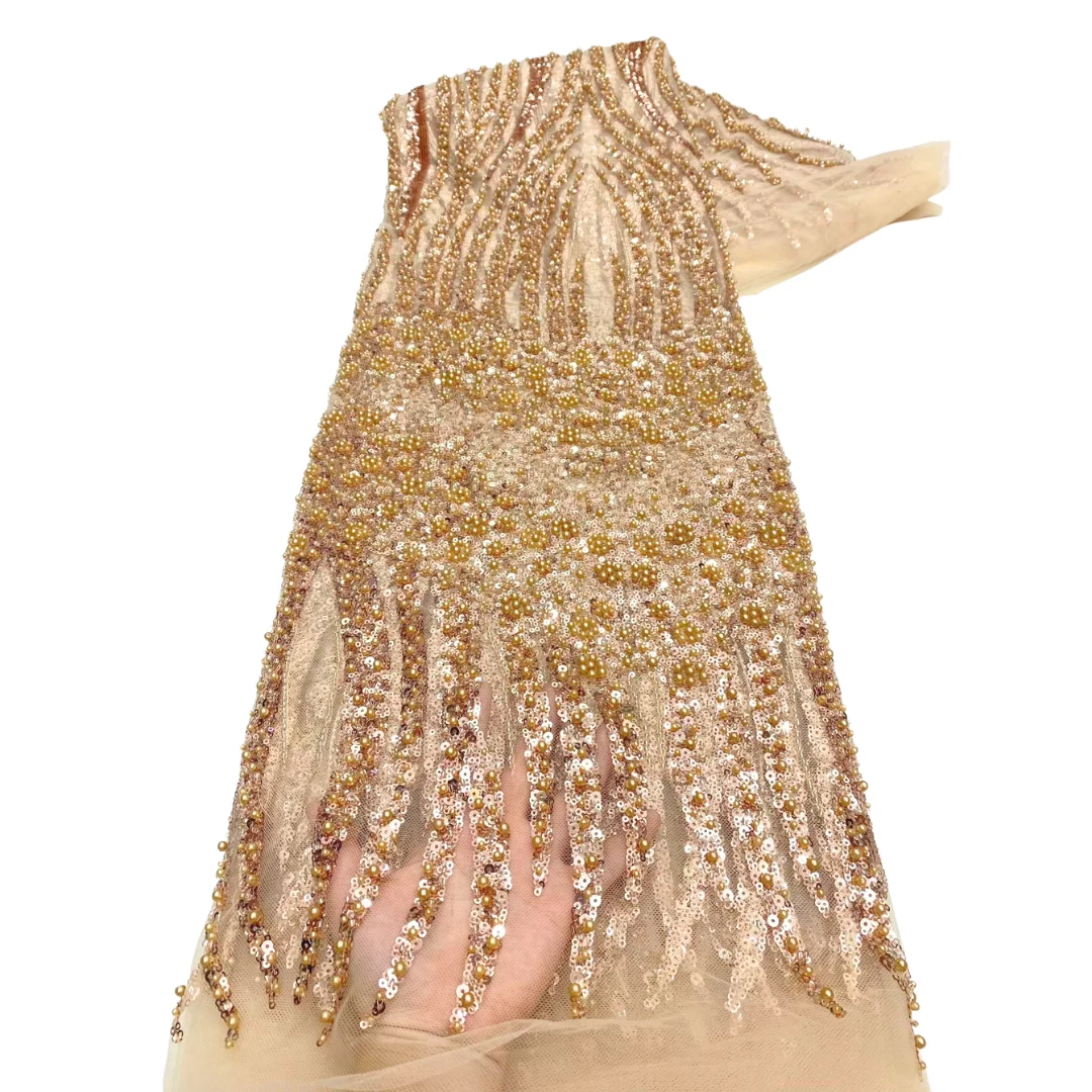 

Gold African Mesh Lace Fabric 2026 Sequin Bead Embroidery Groom Nigerian Bridal High Quality French Tulle Lace Fabric For Sewing