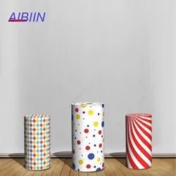 Circus Theme Cylinder Backdrop Cover Red Tent Polka Dots Birthday Baby Shower Party Decor Pedestal Column Background