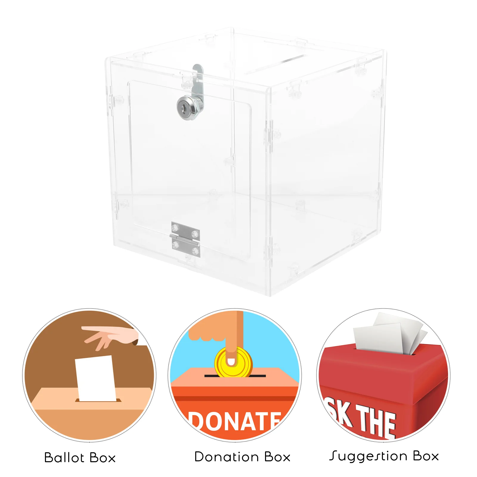  Acrylic Ballot Box Lock Ticket Container Donation Clear Contianer Suggestion Card Holder Mailbox Toy Storage Bins Metal