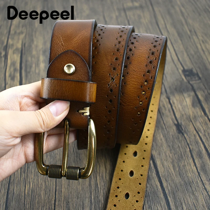 

1Pc Deepeel 3.8cm Retro Genuine Leather Men's Belts 105-125cm Layer Cowhide Pin Buckle Belt for Men Jeans Waistband Accessory