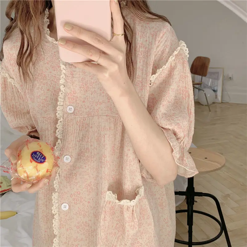 Nightgowns Women Floral Baggy Summer Sleepwear Designer Temper Sweet Girlish French Home Casual Cozy Puff Sleeve Clothes Kawaii