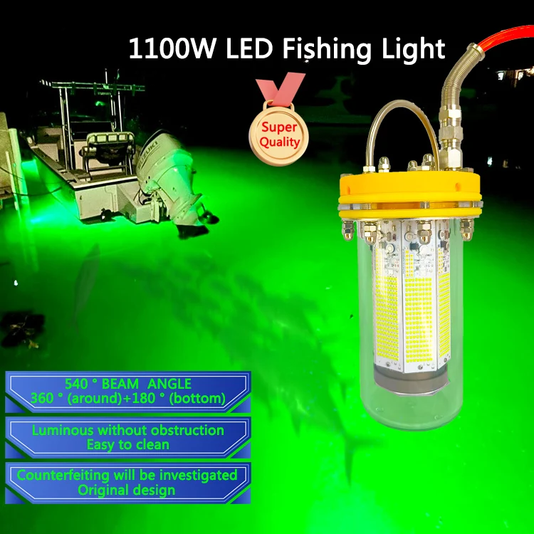الأخضر 1100 واط 8 الجانب توهج زائد أسفل توهج قوي غاطسة Carpfishing Led قطرة عميقة تحت الماء مصباح الصيد