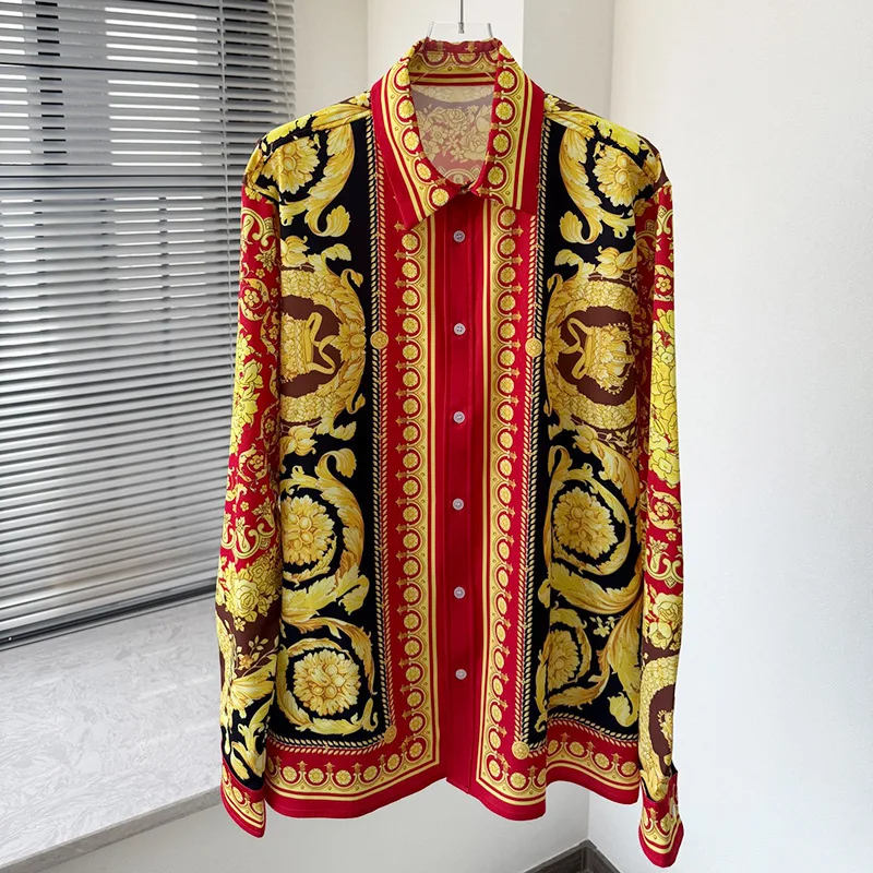 

Роскошная королевская рубашка для мужчин, повседневная рубашка с длинным рукавом и модным принтом, социальная рубашка с узором пейсли, манга, Лонга, рубашки для выпускного вечера, Roupas De Luxo Masculina