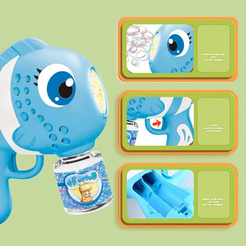 Fish Shaped Bubble Guns with 16 hole Outdoor Entertainment Toy Automatic Bubble Blower Portable Soap Dispenser Blowing Toy